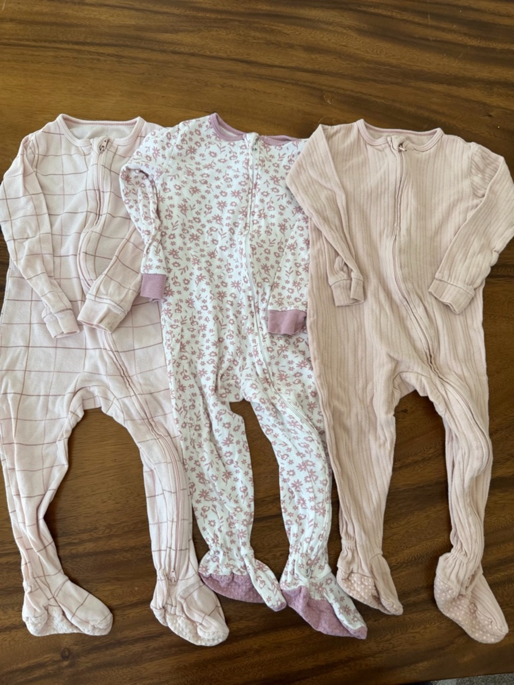 cloud island Pink Pack of 3 Baby Footed One-Piece 100% Cotton Pajamas 24M